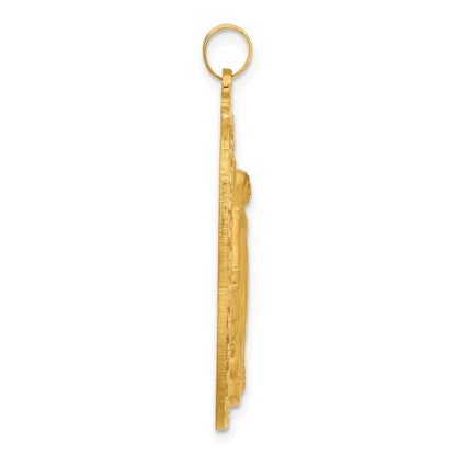 14K Gelbgold Poliert und Satiniert Massiv Wundertätig Medaille Oval Anhänger