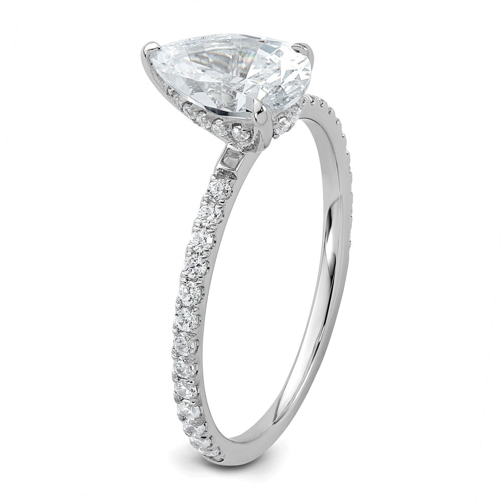 14K Weißgold 1,375 Karat zertifizierter im Labor gezüchteter Diamant VS+ F+ Birne Solitär mit Schwung Verlobungsring