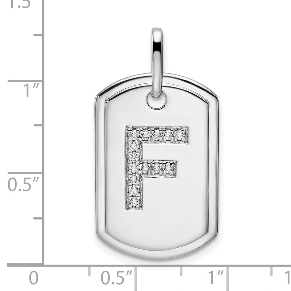 14K Weißgold Diamant-Initial-F-Hundemarke-Charm