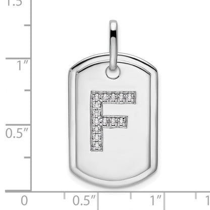 14K Weißgold Diamant-Initial-F-Hundemarke-Charm