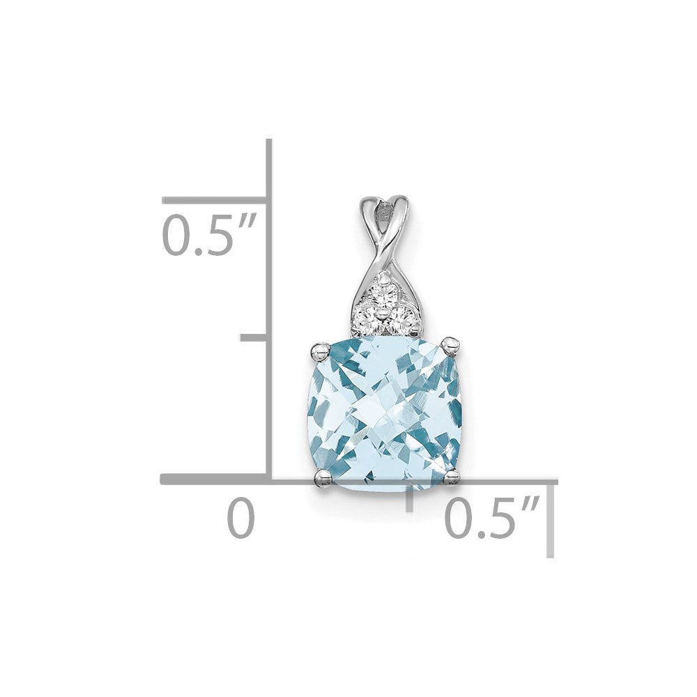 14K Weißgold Anhänger mit 7 mm Kissenschliff-Schachbrett-März/Aquamarin und Diamant