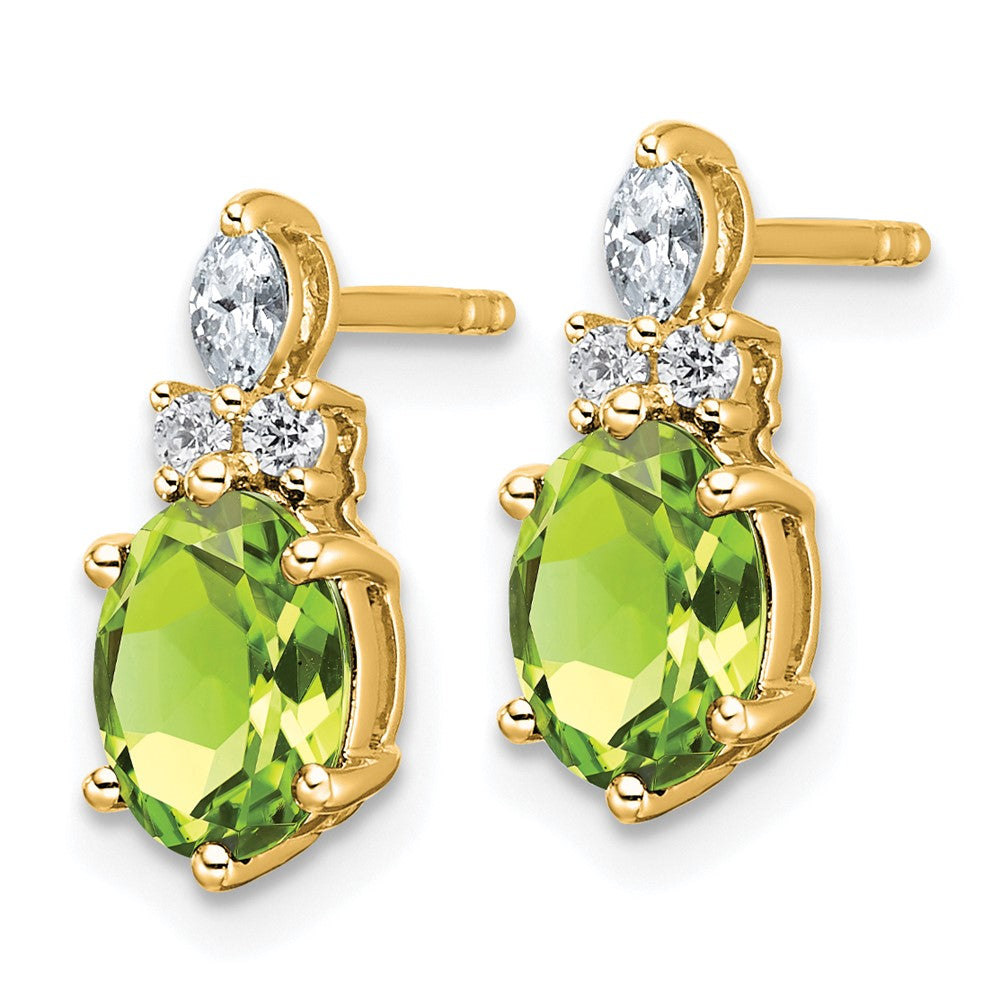 14K Gelbgold Ohrstecker mit Diamant und 7x5 ovalem August-/Peridot-Stein