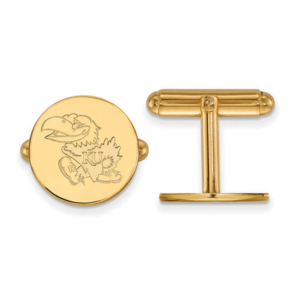 14K Gelbgold Gold Logoart University Of Kansas Jayhawk Manschette Knöpfe