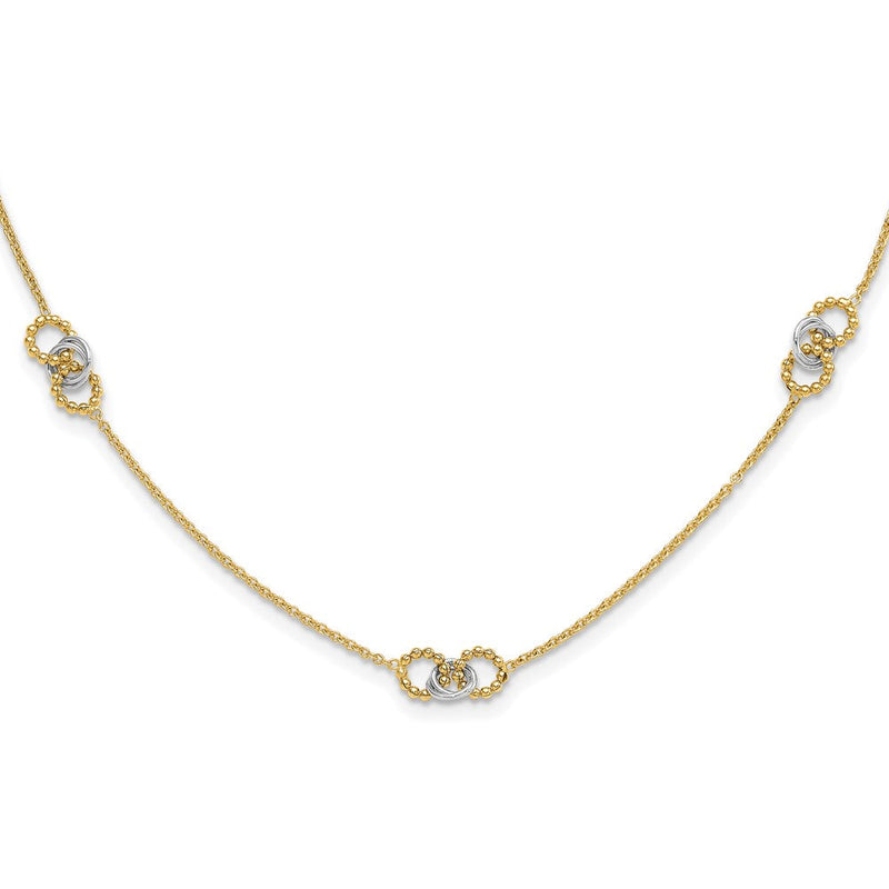14K Bicolor Gold Bicolor Linked und Gekugelt Kreise 3-station 16 Zoll Halskette Plus 2 Zoll Verlängerung