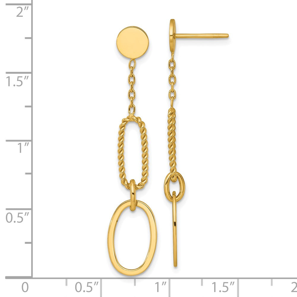 14K Gelbgold Poliert und Gedreht Oval Glieder Hängend Ohrstecker