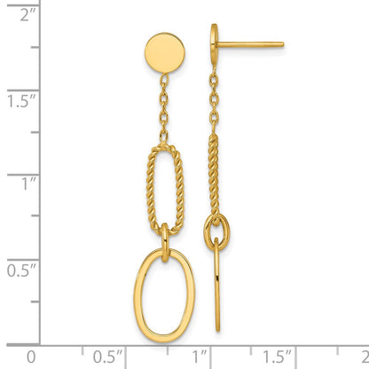 14K Gelbgold Poliert und Gedreht Oval Glieder Hängend Ohrstecker