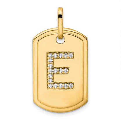 14K Gelbgold Diamant-Hundemarken-Charm mit Initiale E