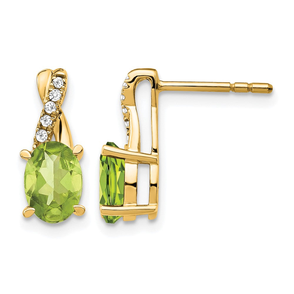 14K Gelbgold Ohrstecker mit ovalem 7x5 mm Peridot (August-Geburtsstein) und Diamanten