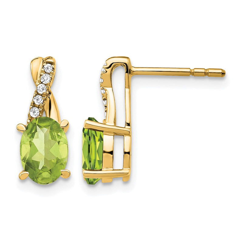 14K Gelbgold Ohrstecker mit ovalem 7x5 mm Peridot (August-Geburtsstein) und Diamanten