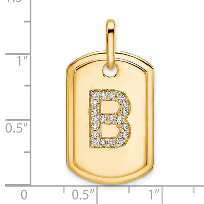 14K Gelbgold Diamant-Erkennungsmarken-Charm mit Initiale B