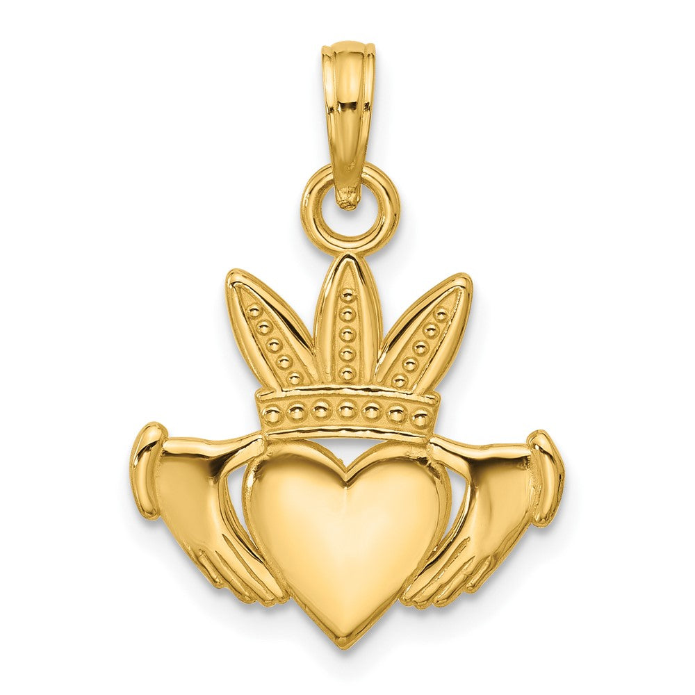 14K Gelbgold Polierter Herz-Kronen-Anhänger