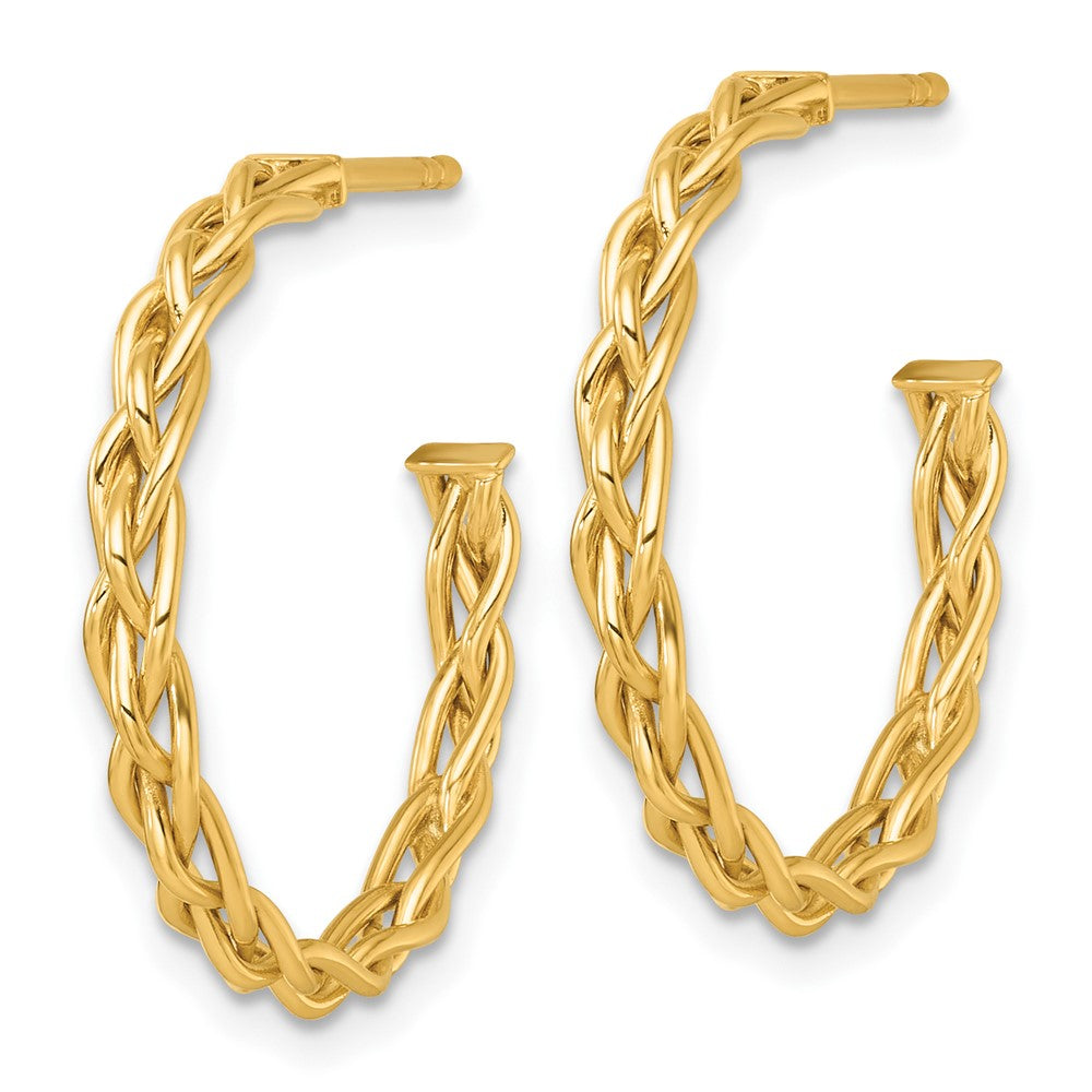 14K Gelbgold Poliert Geflochten Braid 3 X 24mm C-hoop Ohrstecker