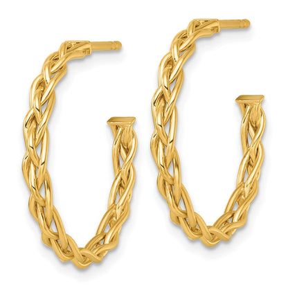 14K Gelbgold Poliert Geflochten Braid 3 X 24mm C-hoop Ohrstecker