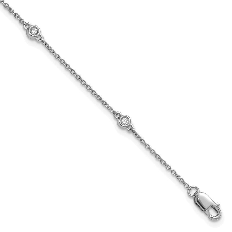 14K Weißgold Komplett 1/10 Karat Zargenfassung-set Diamant und Ankerkette Kette 5-station 7 Zoll Armband