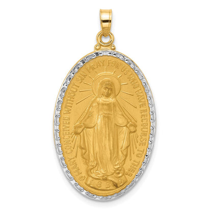14K Gelbgold und Rhodium Poliert und Satiniert Massiv Wundertätig Medaille Oval Anhänger