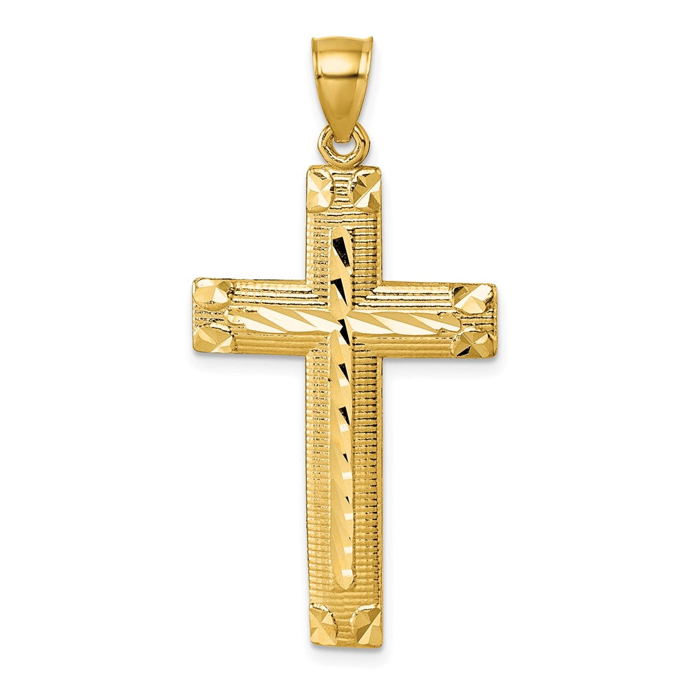 14K Gelbgold polierter Diamant-geschliffener strukturierter Kreuz-Anhänger im lateinischen Fantasie-Design