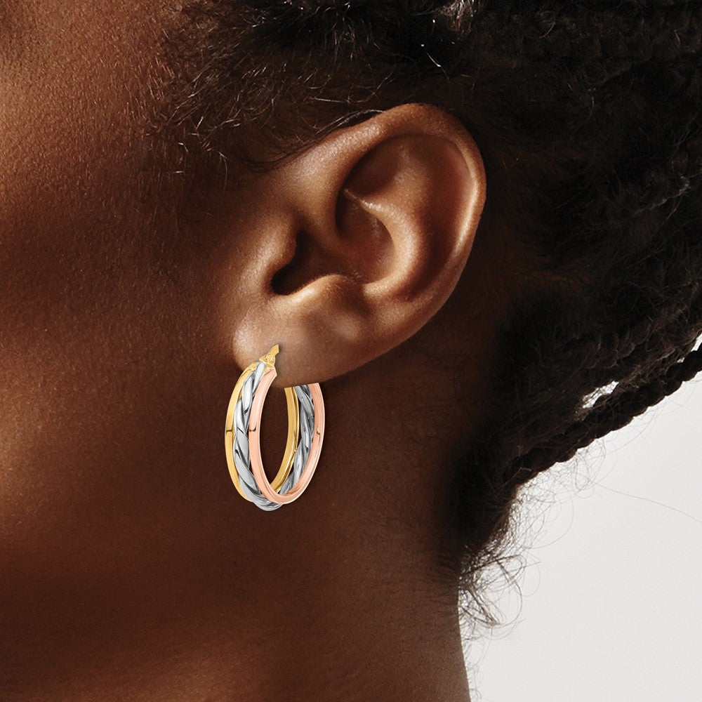 14K Tricolor Gold Tricolor Poliert Creolen