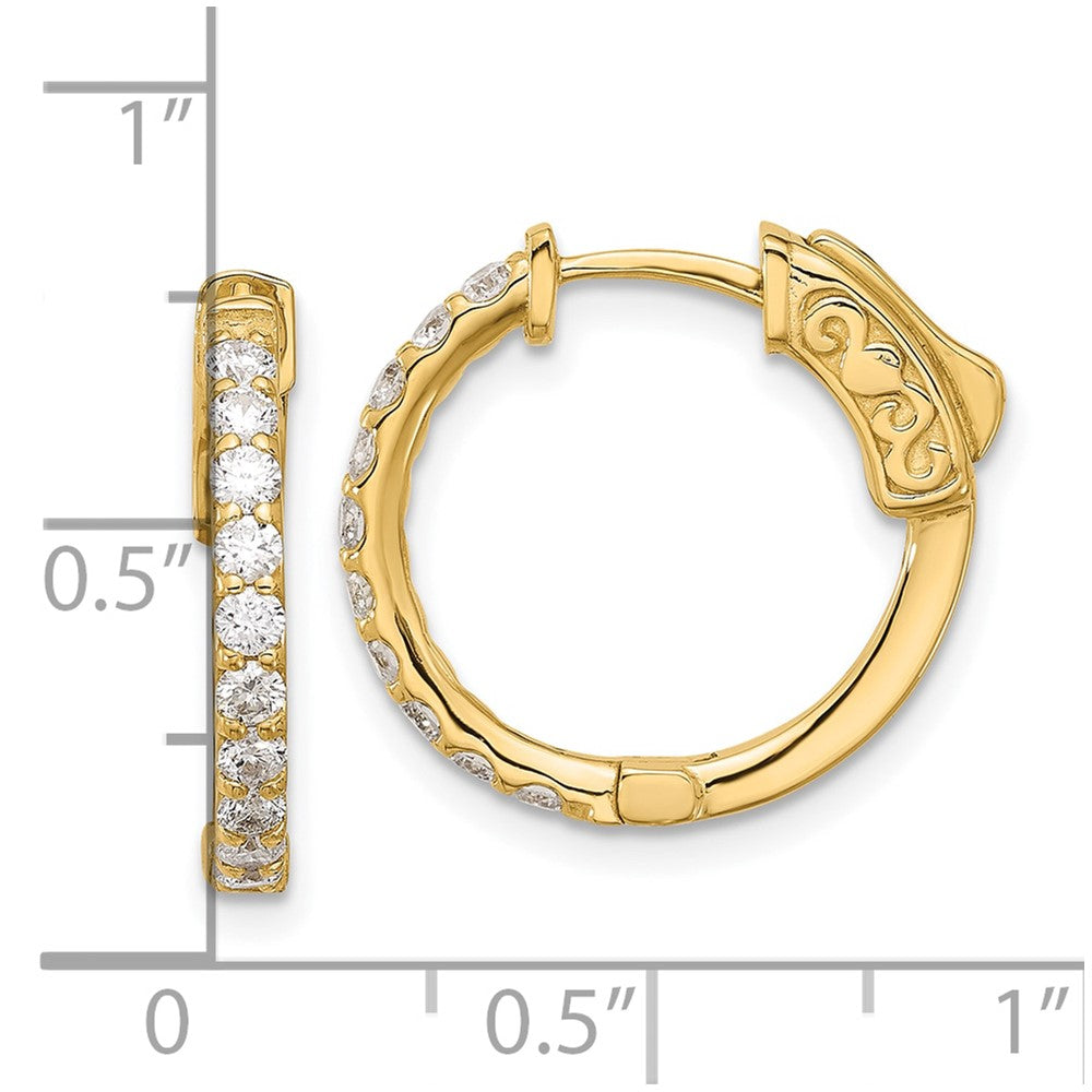 14K Gelbgold.7 Karat Diamant Rund Creole mit Sicherheits Verschluss Ohrringe