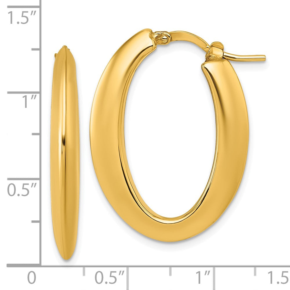 14K Gelbgold Poliert Messer-edge 4mm X 30mm Gewölbt Oval Creolen