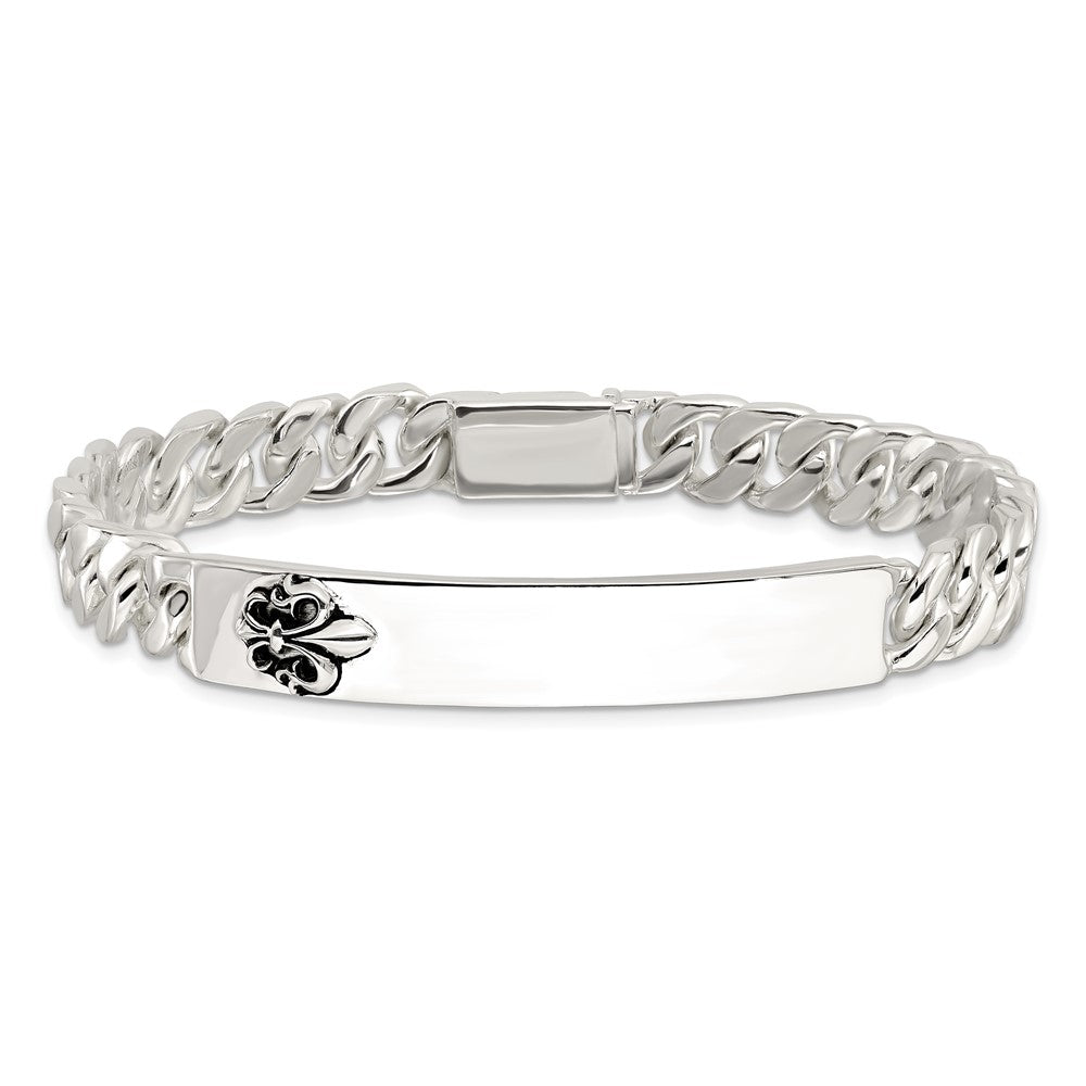 Sterlingsilber Antikisiert Fleur-de-lis Id Herren Armband