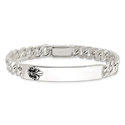 Sterlingsilber Antikisiert Fleur-de-lis Id Herren Armband