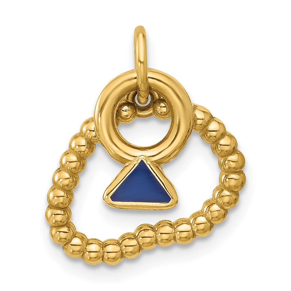 14K Gelbgold Kette mit Perlmuster und Mini-Charm mit emailliertem Ring