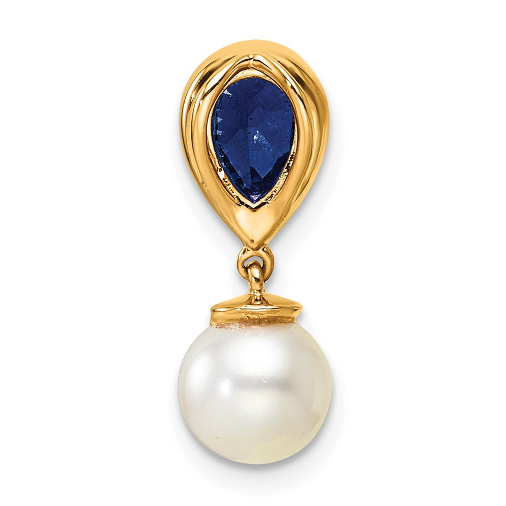 14K Gelbgold 6-7mm Rund Süßwasser Zuchtperle /pear Saphir/diamond Tropfen Kette Anhänger