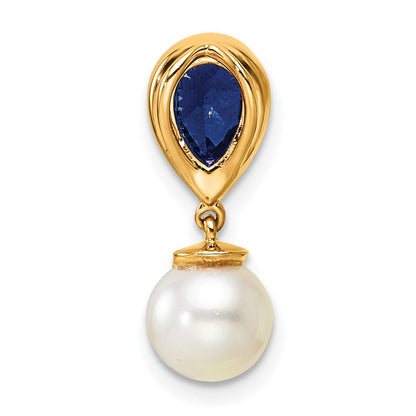 14K Gelbgold 6-7mm Rund Süßwasser Zuchtperle /pear Saphir/diamond Tropfen Kette Anhänger