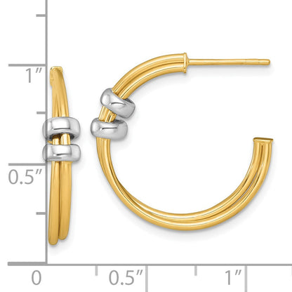 14K Bicolor Gold Bicolor Poliert mit Rings Doppelt C-hoop Ohrstecker