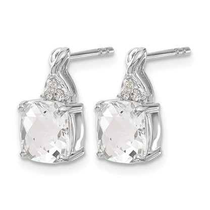 14K Weißgold Ohrstecker mit 7 mm Kissenschliff-Schachbrettschliff April/Weißer Topas und Diamant