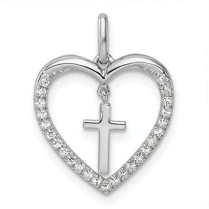 14K Weißgold Anhänger Herz-Kreuz mit 0,17 ct. Diamant, poliert, hängend
