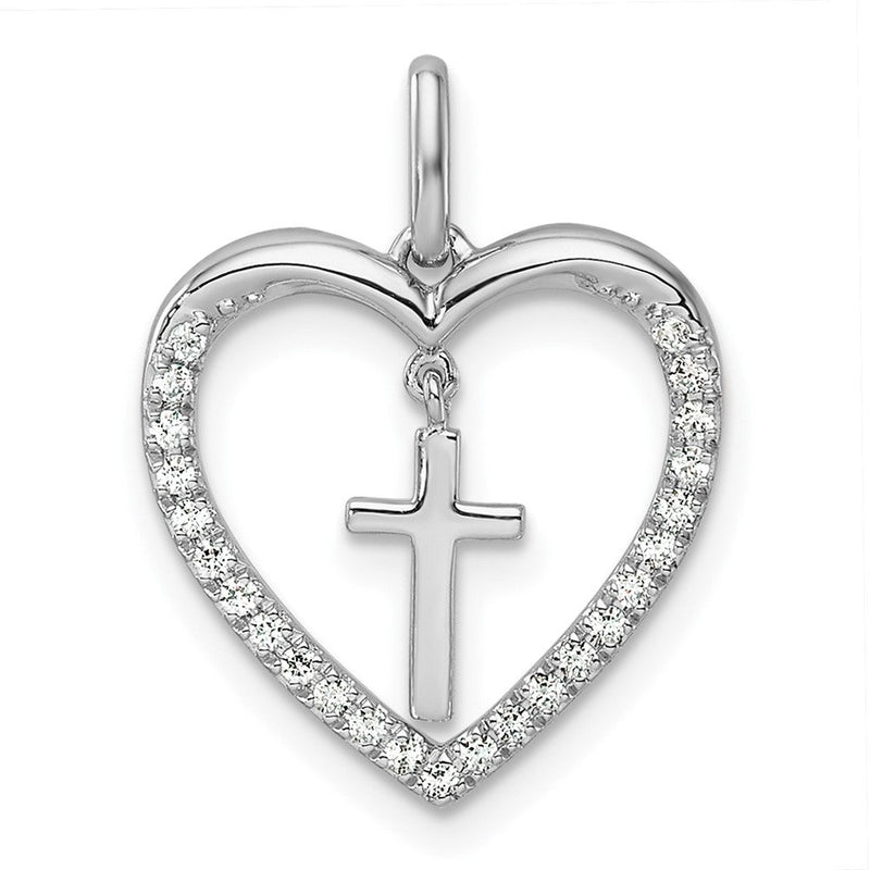 14K Weißgold Anhänger Herz-Kreuz mit 0,17 ct. Diamant, poliert, hängend