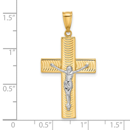 14K Bicolor Gold Kruzifix-Anhänger, poliert und texturiert, zweifarbig