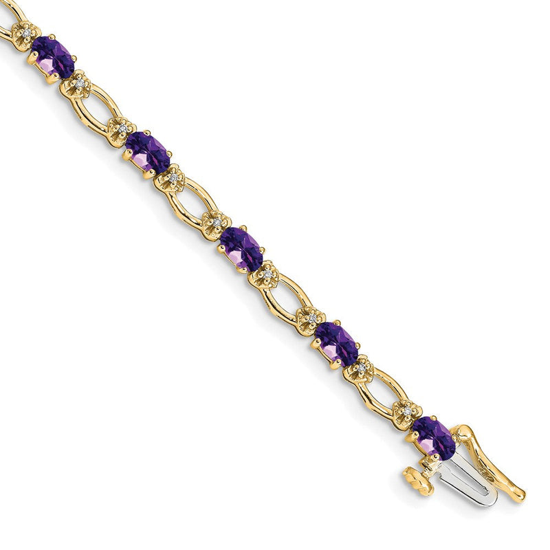 14K Gelbgold Komplett Diamant und Oval Amethyst Herz Akzente 7 Zoll Armband