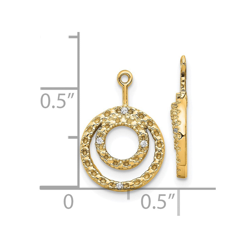 14K Gelbgold Ohrring-Jackets mit doppeltem Kreis-Diamantbesatz