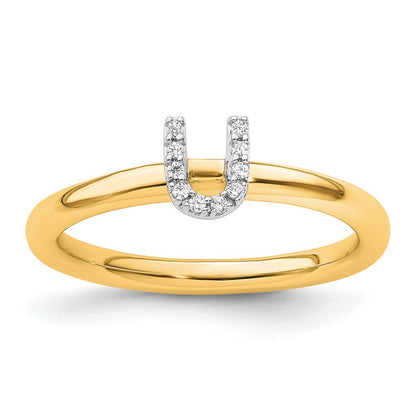 14K Gelbgold Stapelbar Diamant Initiale U Größe 7 Ring
