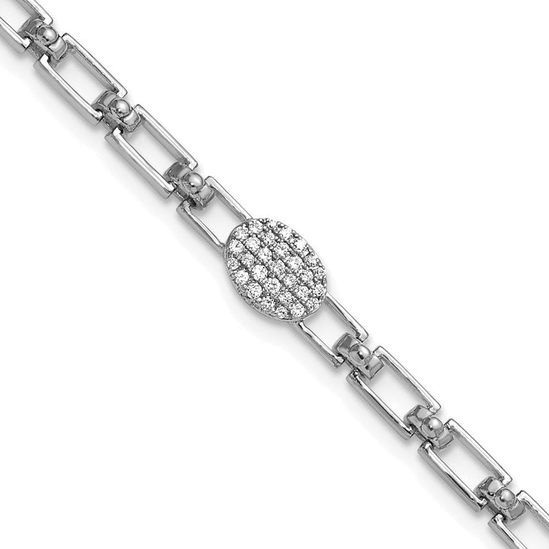 14K Weißgold Poliert Komplett 1/8 Karat Diamant Oval Cluster Fantasieglieder 7 Zoll Armband mit 1 Zoll Verlängerung