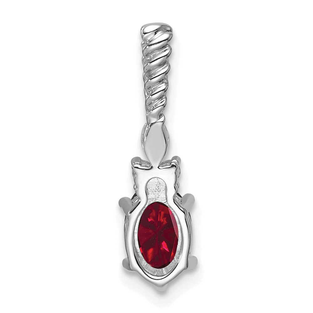 14K Weißgold Diamant und 7x5 Oval July/im Labor Erzeugt Rubin Gedreht Kette Anhänger