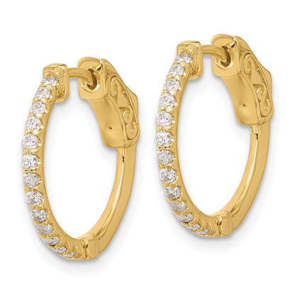 14K Gelbgold.40 Karat Diamant Rund Creole mit Sicherheits Verschluss Ohrringe