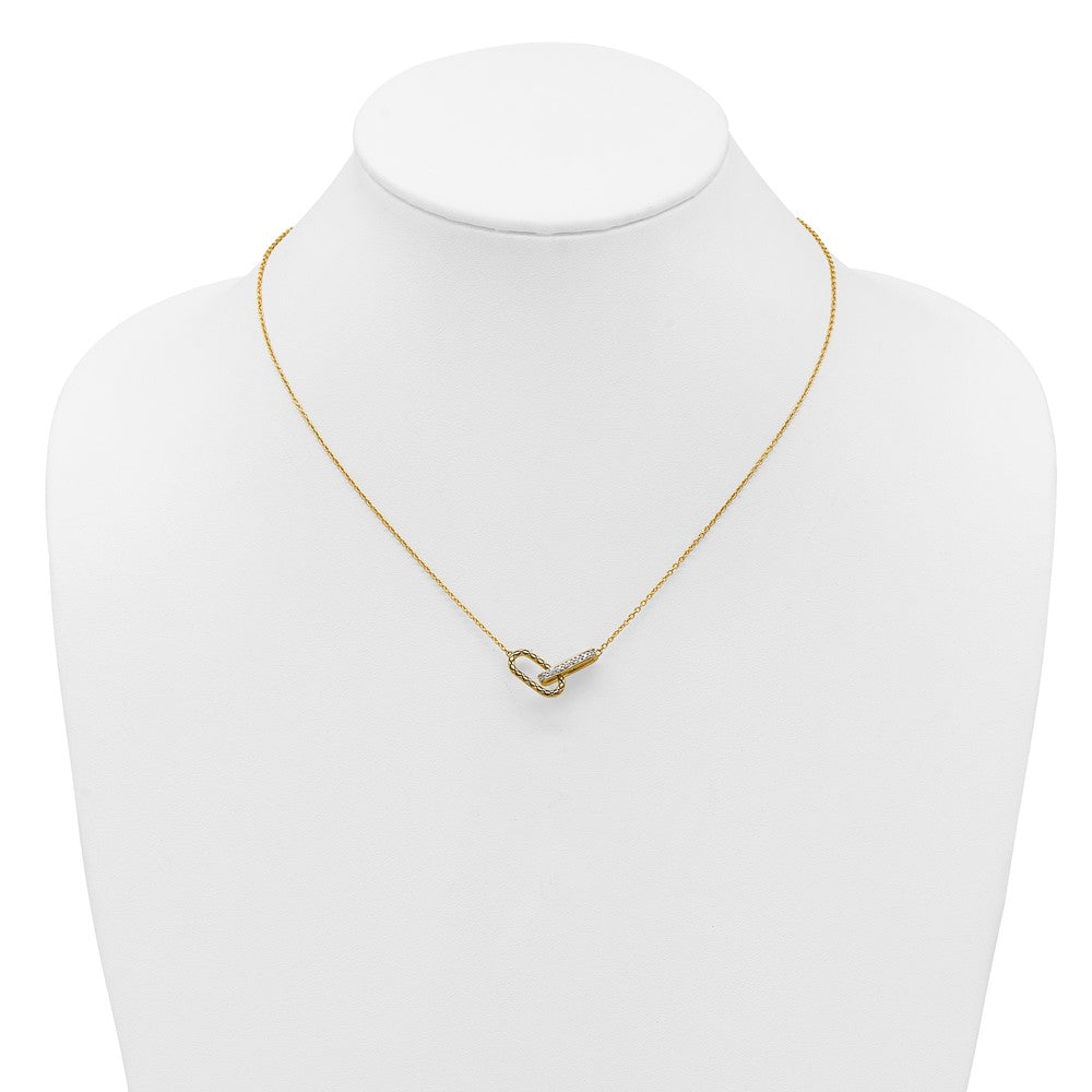 14K Gelbgold Poliert 1/15 Karat Diamant Interlocked Büroklammer Knöpfe 18 Zoll Halskette