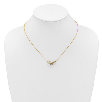14K Gelbgold Poliert 1/15 Karat Diamant Interlocked Büroklammer Knöpfe 18 Zoll Halskette