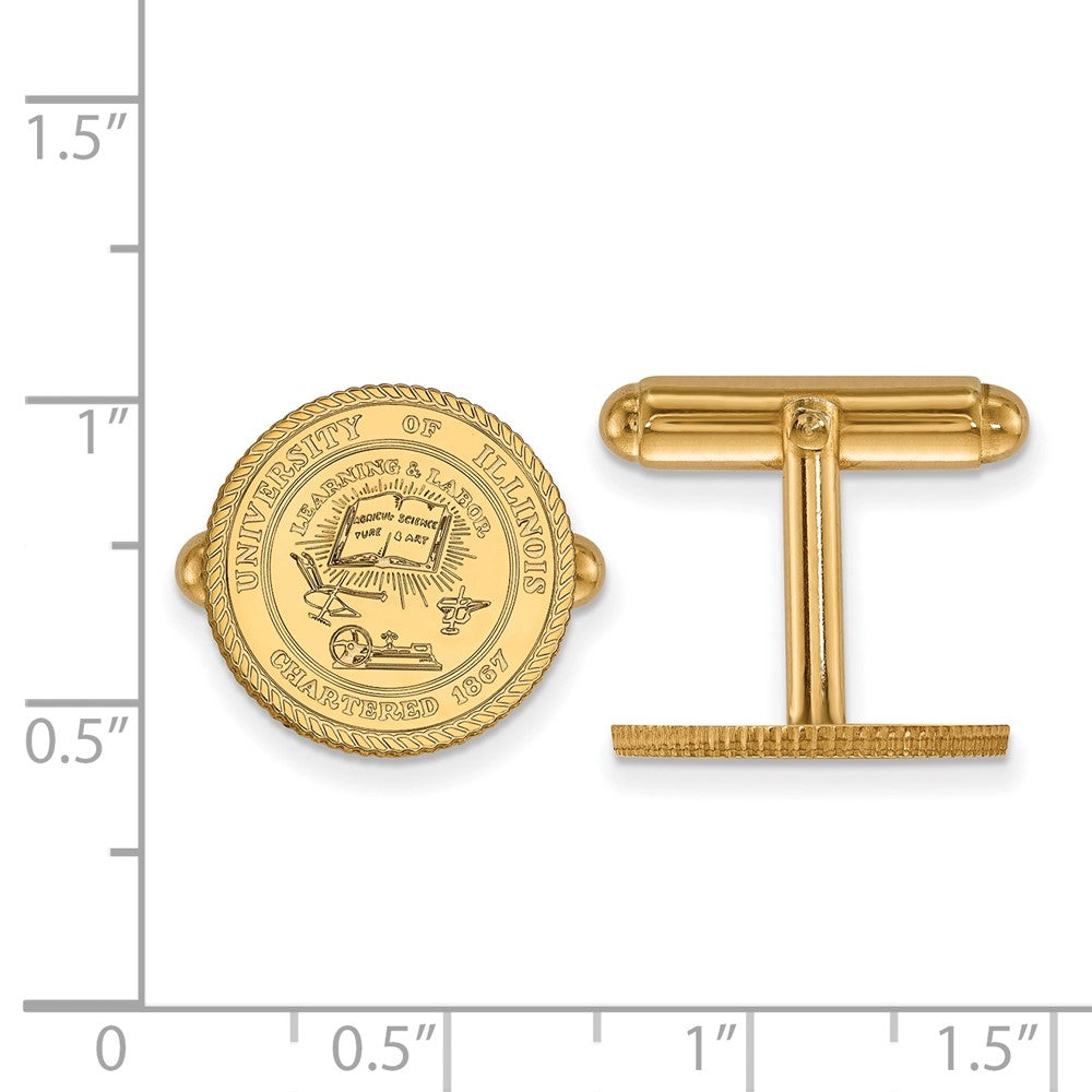 14K Gelbgold Gold Logoart University Of Illinois Wappen Manschette Knöpfe