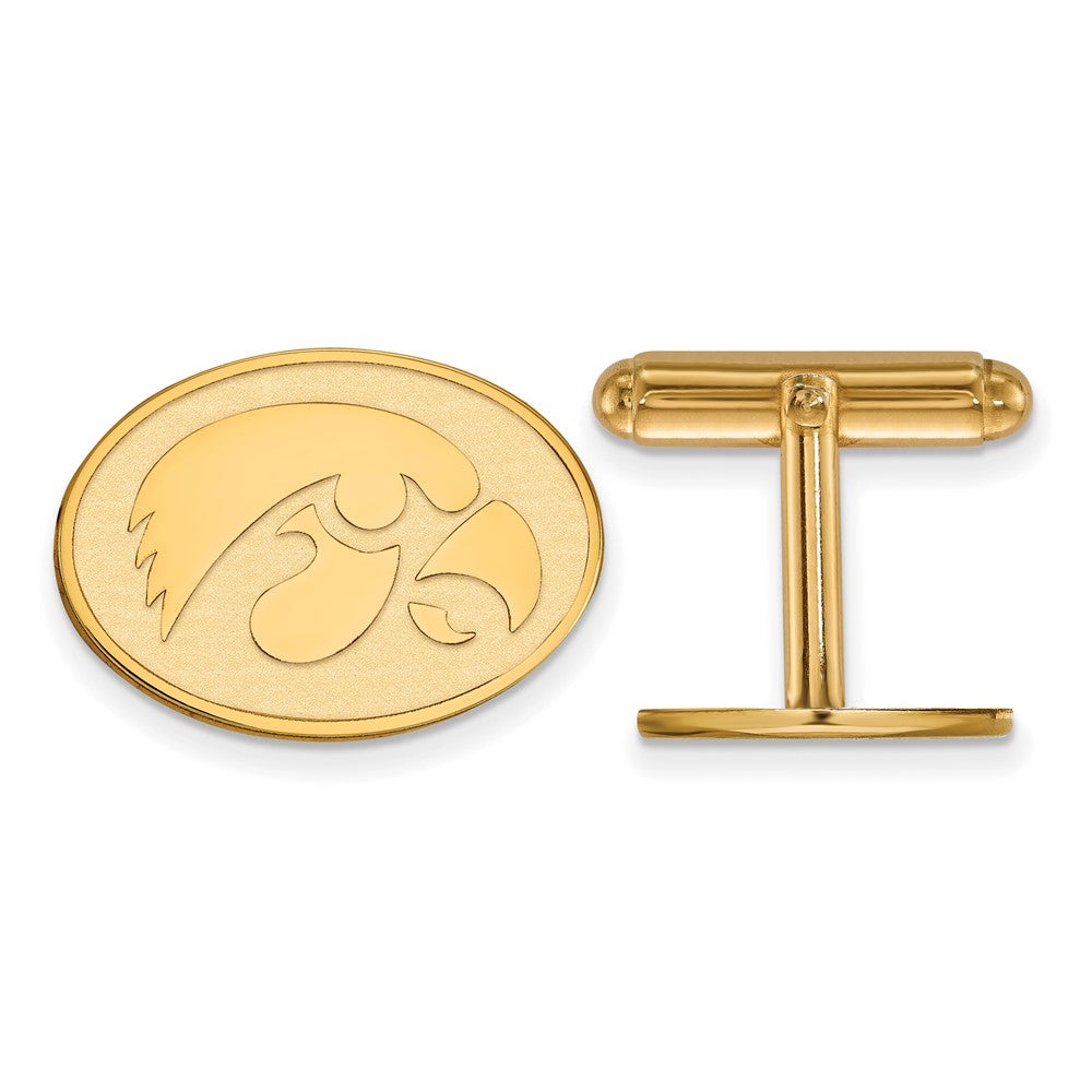 14K Gelbgold Gold Logoart University Of Iowa Hawk Oval Manschette Knöpfe