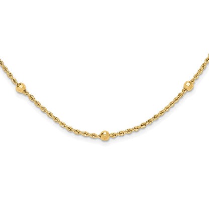 14K Gelbgold Mirror Perlen und Diamantiert Kordel Kette 7-station 18 Zoll Halskette