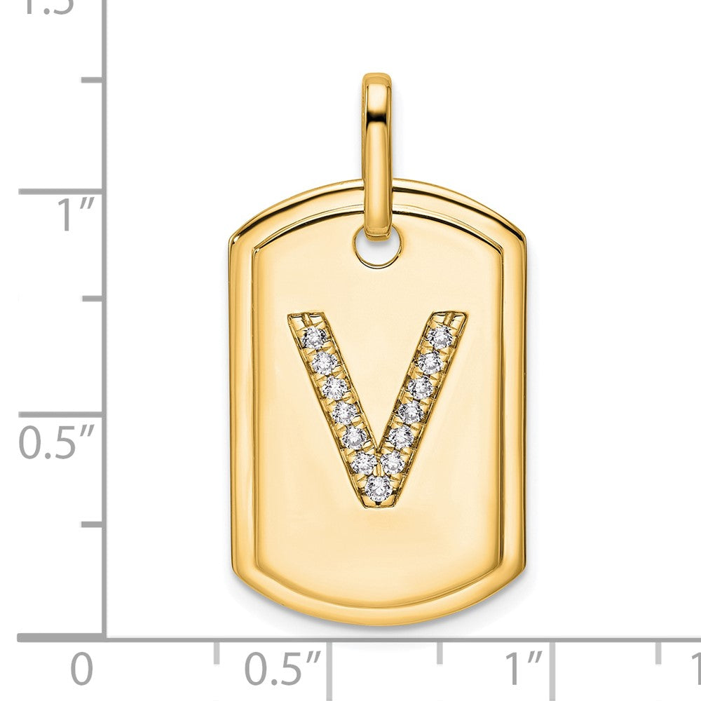 14K Gelbgold Diamant-Erkennungsmarke-Charm mit Initiale V