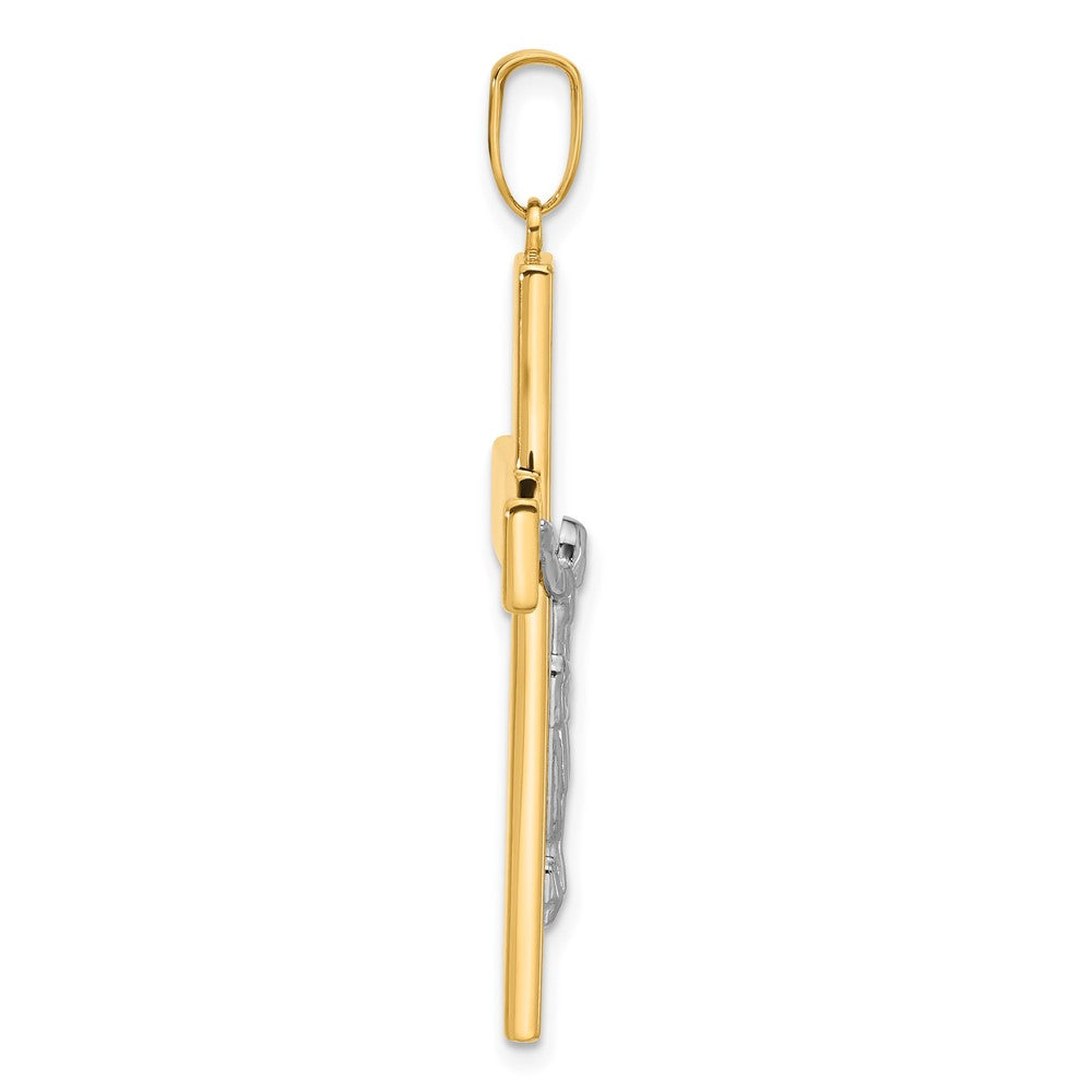 14K Bicolor Gold Kruzifix-Anhänger, poliert und strukturiert