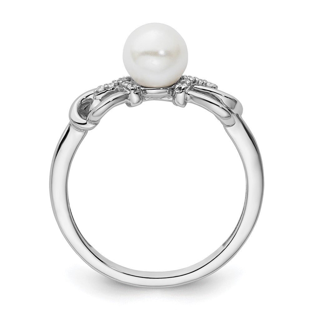14K Weißgold Ring, poliert, mit Diamant und Perle