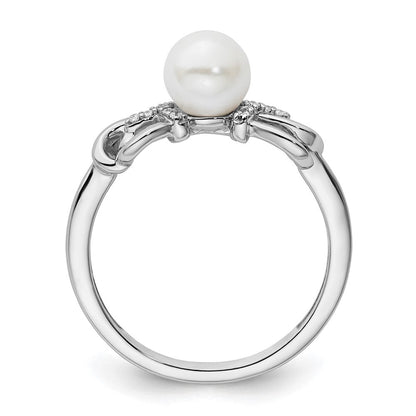 14K Weißgold Ring, poliert, mit Diamant und Perle