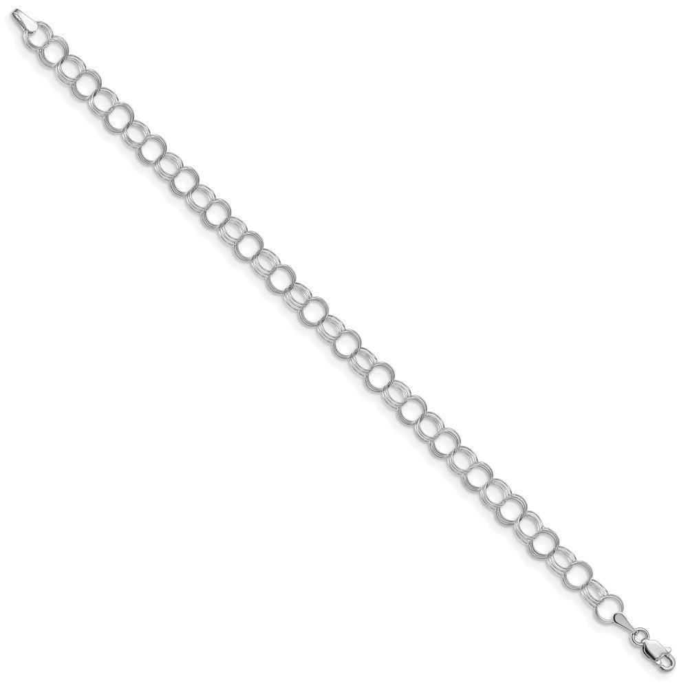 14K Weißgold 6mm Massiv Dreifach Glieder Charm Armband