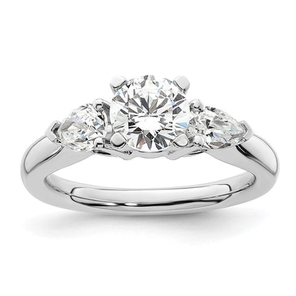 14K Weißgold 3-stone Stift Set Mittig Tropfen Diamant Halbfassung Verlobungsring